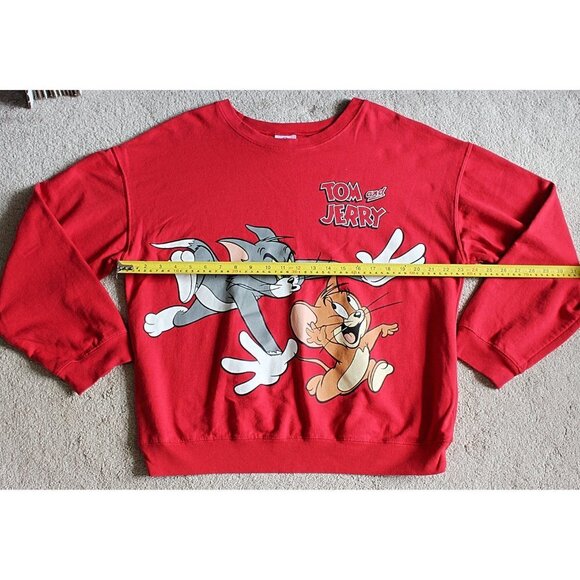 Tom and Jerry Cartoon Sweatshirt, Cotton Blend - Red - XL - Picture 6 of 8